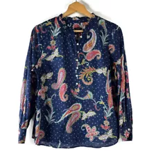 Talbots Womens Blouse Shirt Top Size PL Blue Paisley Button Front Long Sleeve