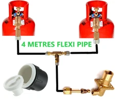 REMOTE REFILL PROPANE 2 gas BOTTLES cylinder SET 4 M FLEXI GAS PIPE white cap