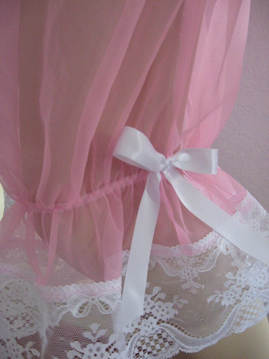 Sheer Pink Nylon Long Pantaloons Sissy lace Adult Knickers bloomers  feminine UK