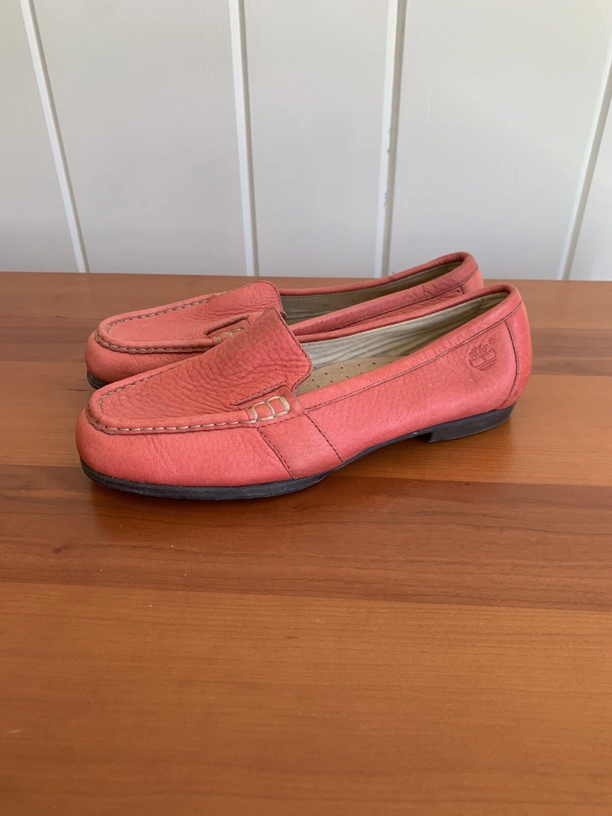 Mocassini slip on piatti Timberland in pelle rossa donna 6
