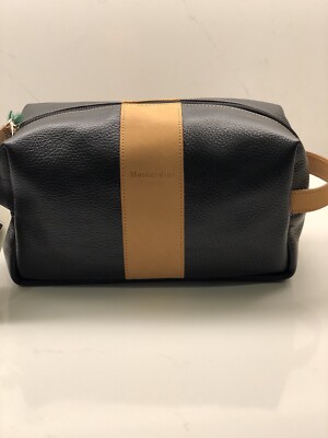 MOSCARDINI FIRENZE Brown Black LEATHER  TRAVEL TOILETRY BAG MADE IN ITALY NWT