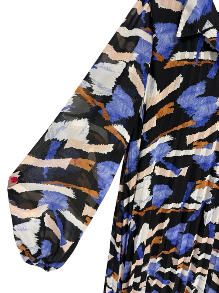 Nine West women's Shift pleated dress long sleeve collared multicolor size XXL - Image 3 of 4