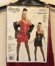 FLAPPER IN RED HALLOWEEN COSTUME By Charades ADULT SIZE LARGE Dress 1920's Girl
