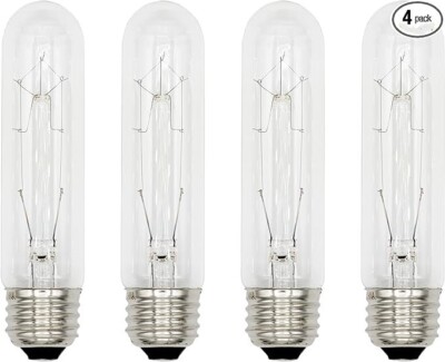 Light Bulbs 25T10/CL - 25 Watt Clear Tubular Standard (E26 Medium Base) -4 PCS