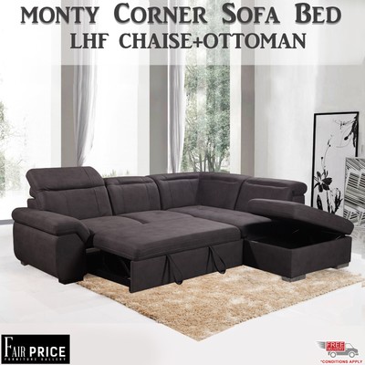 New Monty Sofa Bed Rhino Fabric Storage Lounge Rhf Chaise Brown