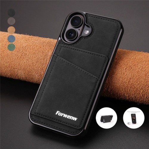 For iPhone 16 15 14 13 12 11 Case Wallet RFID Blocking Leather Card Stand Cover - Picture 23 of 64