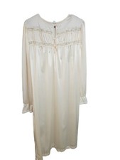 Nancy King Nightgown Ivory Womens Large Nylon Lace VTG USA Long Sleeve