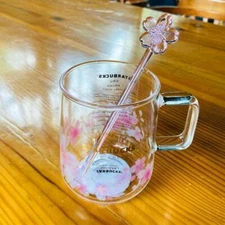 Starbucks With Cherry Blossom Stick Pink Cherry Blossom Glass Coffee Cold Cup