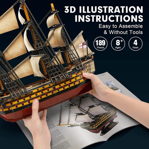 HMS Victory Royal Navy Ship 3D Model Jigsaw Puzzle 189 Pieces by CubicFun - Picture 8 of 8