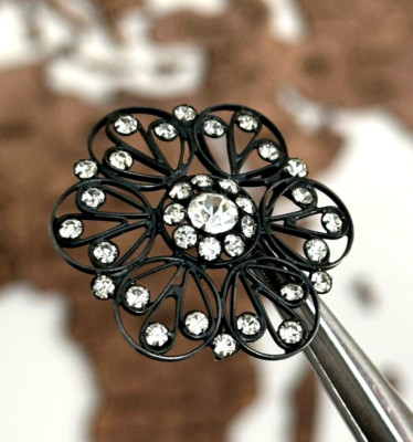vintage woman Brooch pin SILVER 875 USSR soviet flower brooch with stones