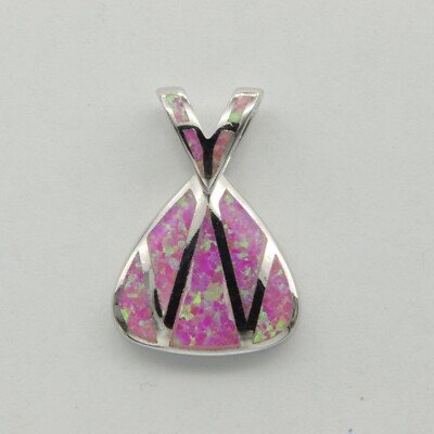Unique Pink Triangle FIRE OPAL Pendant - 925 STERLING SILVER - Rhodium #306e