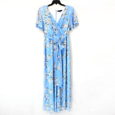Rachel Roy Plus Blue Floral Faux Wrap Belt Zip Back Jumpsuit size 18W