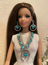 Handmade Jewelry for 11-1/2" Fashion Doll - Turquoise Crescent Moon Necklace Set