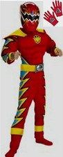 Disfraz Power Ranger Dino Thunder Rojo Triásico Músculo 7-10 M Nuevo con Guantes Niño