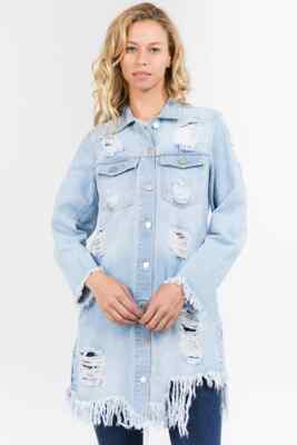 American Bazi Women's Casual Stylish Long Distressed Denim Jean