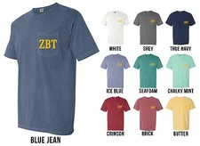 Zeta Beta Tau Fraternity Letters ZBT COMFORT COLORS POCKET Shirt - NEW