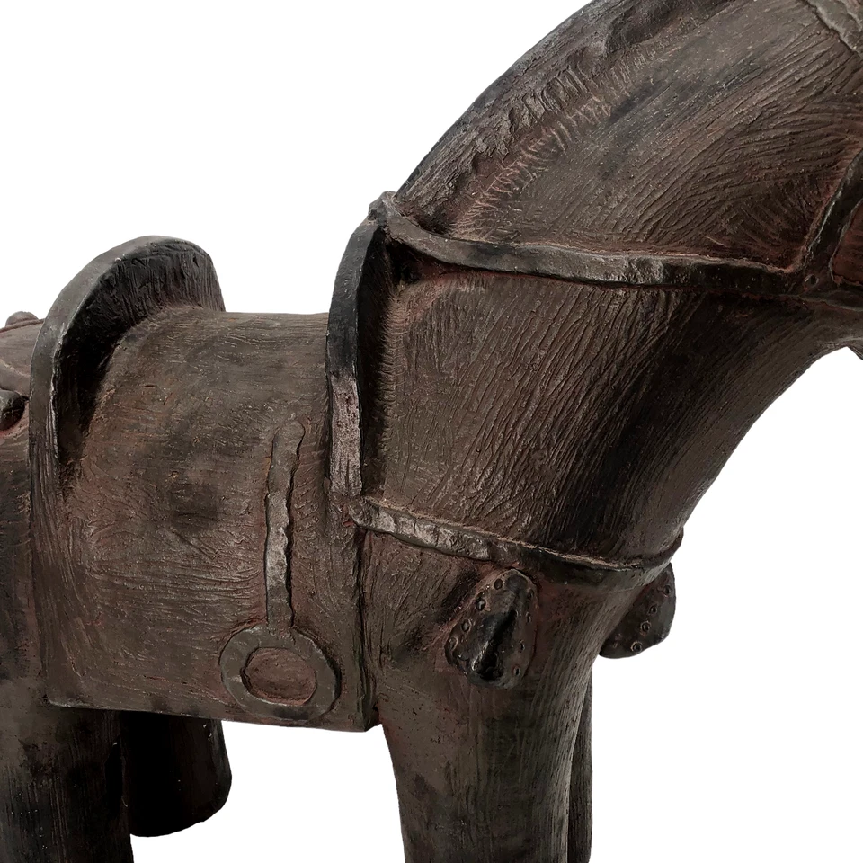 复古 20 世纪中期兵马俑 Haniwa 风格马 27 英寸高长 47 磅。 — 第 4/4 张图片