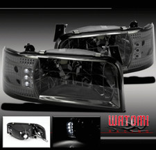 92-96 Ford Bronco F-150 F-250 F-350 Truck Led 1pc Crystal Headlightcorner Smoke