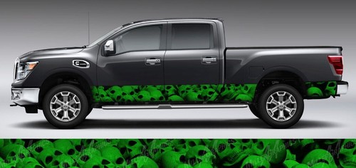 Pile of Skulls (Green) Rocker Panel Graphic Decal Wrap Kit Truck SUV - 6 Sizes - Picture 2 of 3