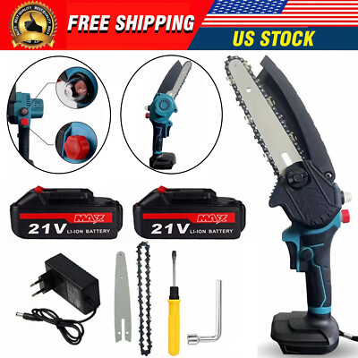 8'' Cordless Mini Electric Chainsaw Handheld Chain Saw Battery Power Wood Cutter