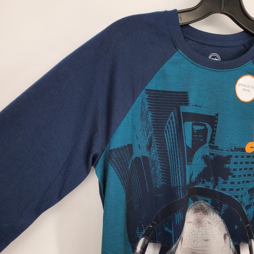 Wonder Nation Shark Pajama Shirt Youth XXL (18) Blue Glow in the Dark NEW - Picture 5 of 15