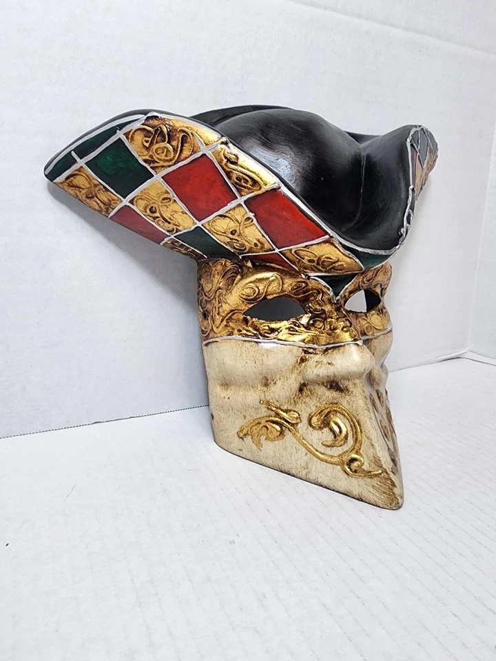 MASCARILLA VENECIANA CASANOVA MAMO ORO ROJO VERDE PINTADA A MANO ENVÍO GRATUITO Foto 4 de 4