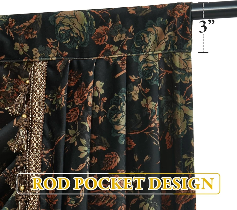 Cenefa de terciopelo cascada con estampado floral para sala de estar, habitación gruesa pesada oscurecimiento Foto 2 de 4