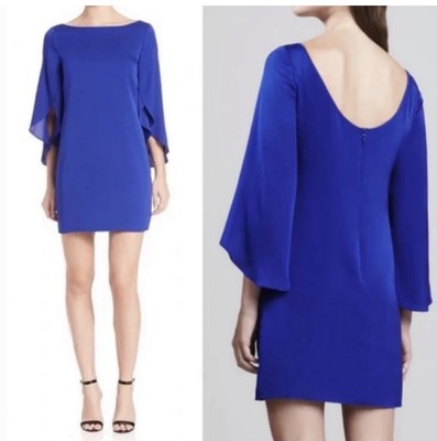 Milly Size 6 Blue Stretch Silk Crepe Butterfly Sleeve Mini Dress NWT
