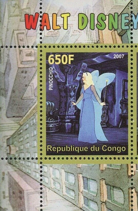 Walt Disney Stamp Cartoon Pinocchio Movie Souvenir Sheet of 2 Stamps Mint NH - Image 2 of 4