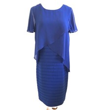Adrianna Papell Women Royal Blue Dress Size 10 Sheer Layered Formal Wedding