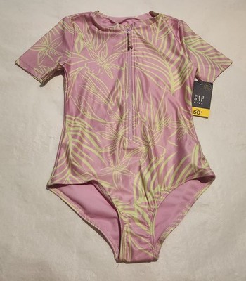 NWT Gap Kids Girls Tropical Flower Leaf Print 1PC Rashguard Swimsuit 12 XL