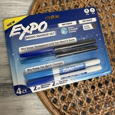 Blue EXPO Mixed Marker Set NEW 4ct Markers Wet/Dry Erase