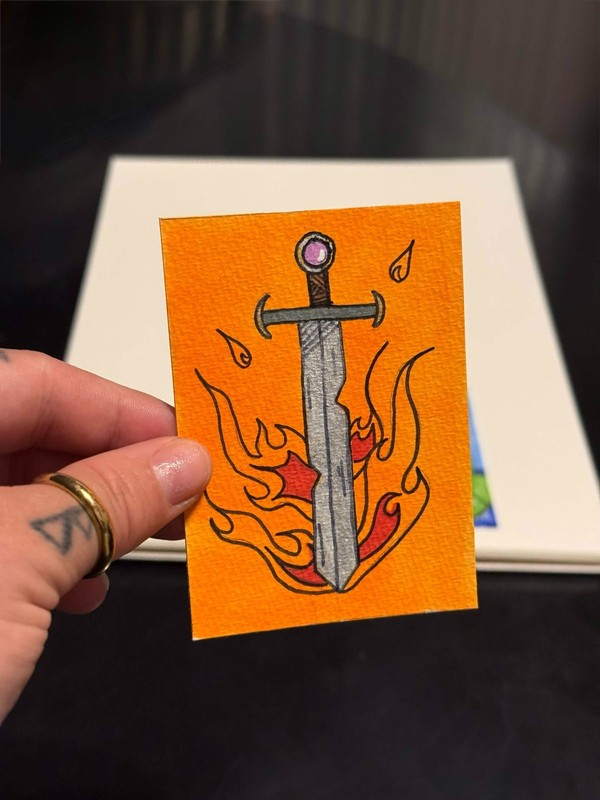 aceo original art 'Sword of Flames' #5/6 Sorcery Edition trading cards brijnsn