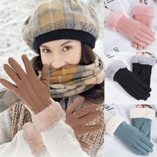 Women Lined Touch Winter Soft Fur Gloves Thermal Warm Screen Fleece Suede