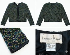 Vtg Laurence Kazar Silk Beaded Jacket L Green Blue Gold Sequin Evening Cocktail