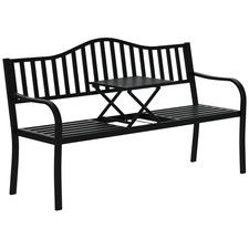Outsunny Outdoor Bench with Liftable Middle Table, Patio Loveseat, Black