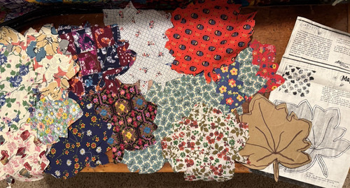 Vintage Fabric Applique Maple Leaves Cut-Out with Pattern Scrappy Look