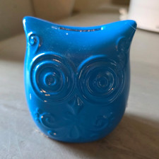 Blue Ceramic Owl Piggy Bank, 4.5 Inches Tall