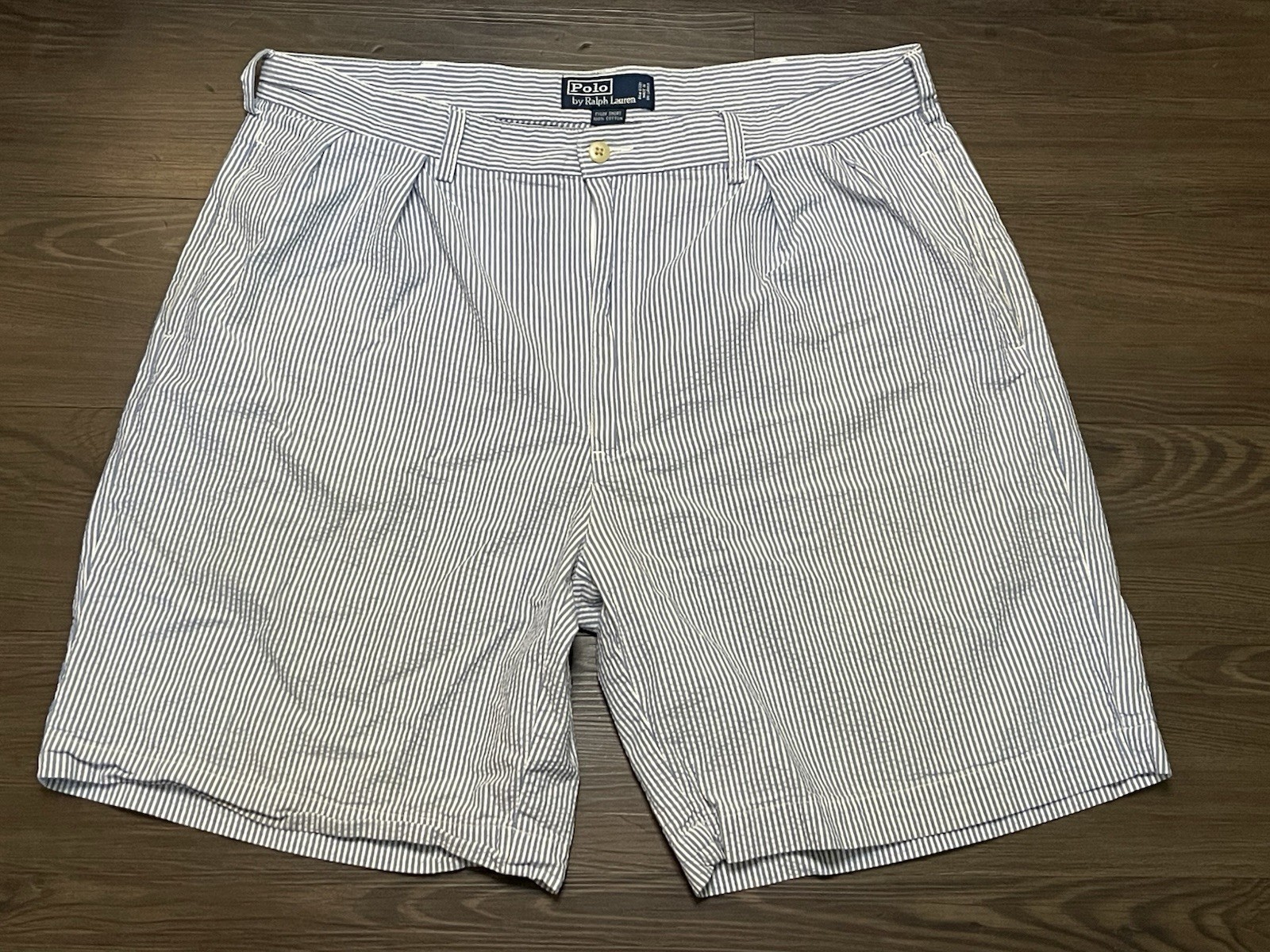 Polo Ralph Lauren Tyler Shorts Size 38 Blue/White Striped Seersucker Cotton