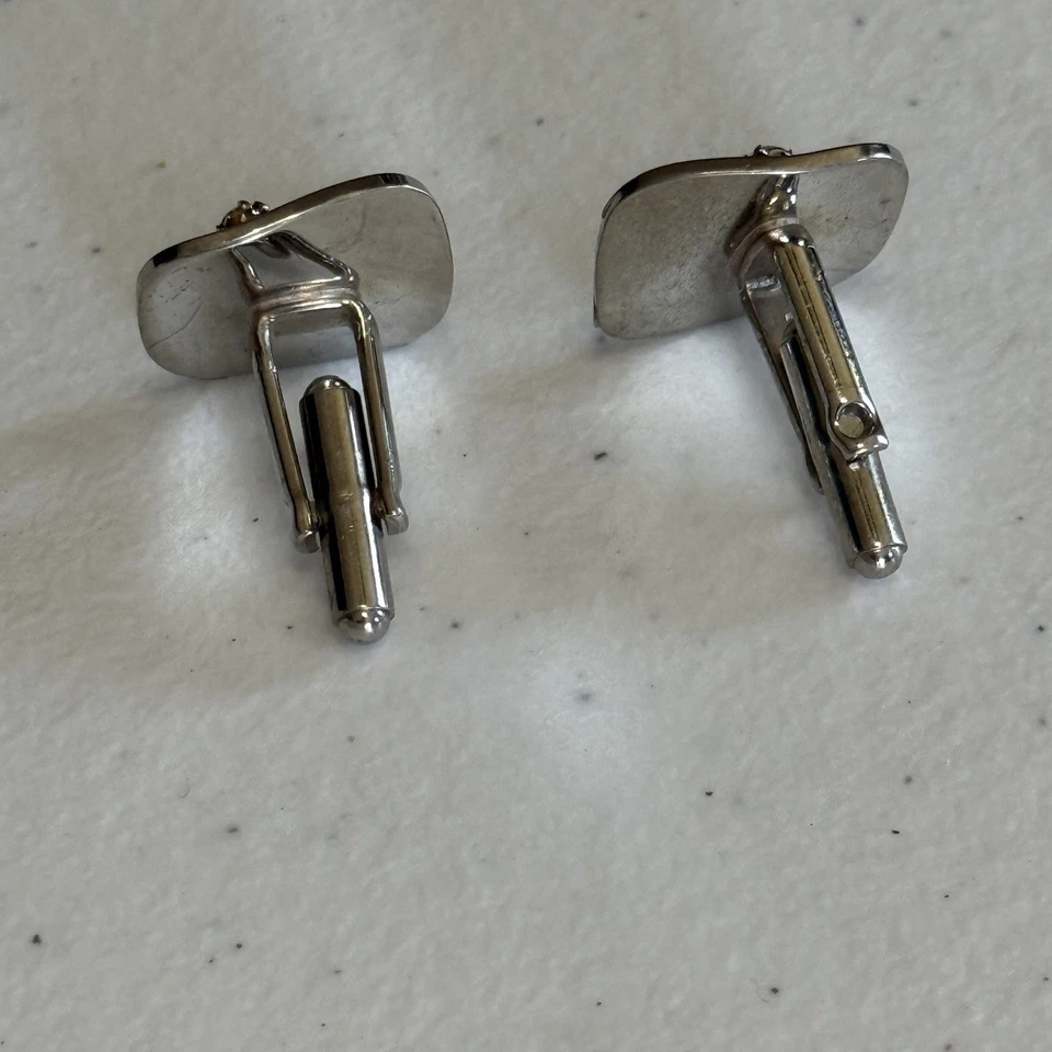 Gemelos con piedras de zafiro plata pulida cuadrada vintage Foto 4 de 4