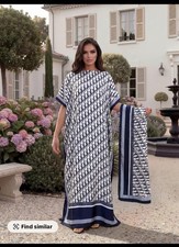 Caftan Dress One Size with Navy Colors One Size Fits Most Mumu W Scarf Silky
