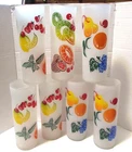 7 VTG MCM Federal 50's Zombie Tom Collins Frosted Fruit Bar Glasses Tumblers