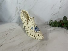 Vintage Porcelain Victorian Ladies Shoe Ornate Scroll Gold Trim Blue Floral 8