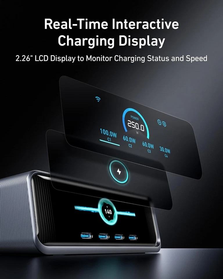 Anker Prime 250W USB-C Charger 6-Port GaN Charging Station Smart Control Dial - image 3 of 4