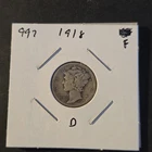 1918-D Mercury Winged Liberty Head Silver Dime In Fine Condition