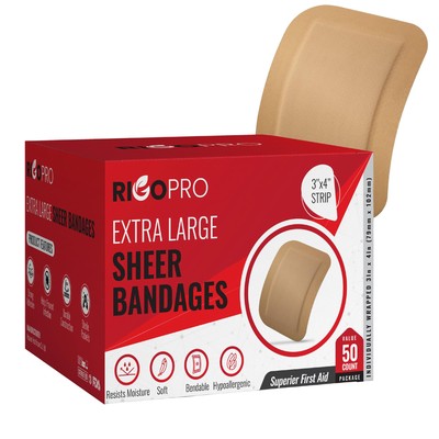 - 50 Pack 3 x4  Extra Large Band Aids, Latex-Free Adhesive Bandages, Large Ba...