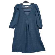 LOFT Striped Knit Shift Dress Womens M Cotton Polyester Blue