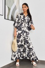 My Look Womens Elsita V-neck Floral Flowy Maxi Dress Size M/L?