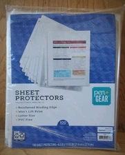 100 Clear Standard Sheet Protectors 8.5 x 11 Durable Plastic Pages, pen+ GEAR