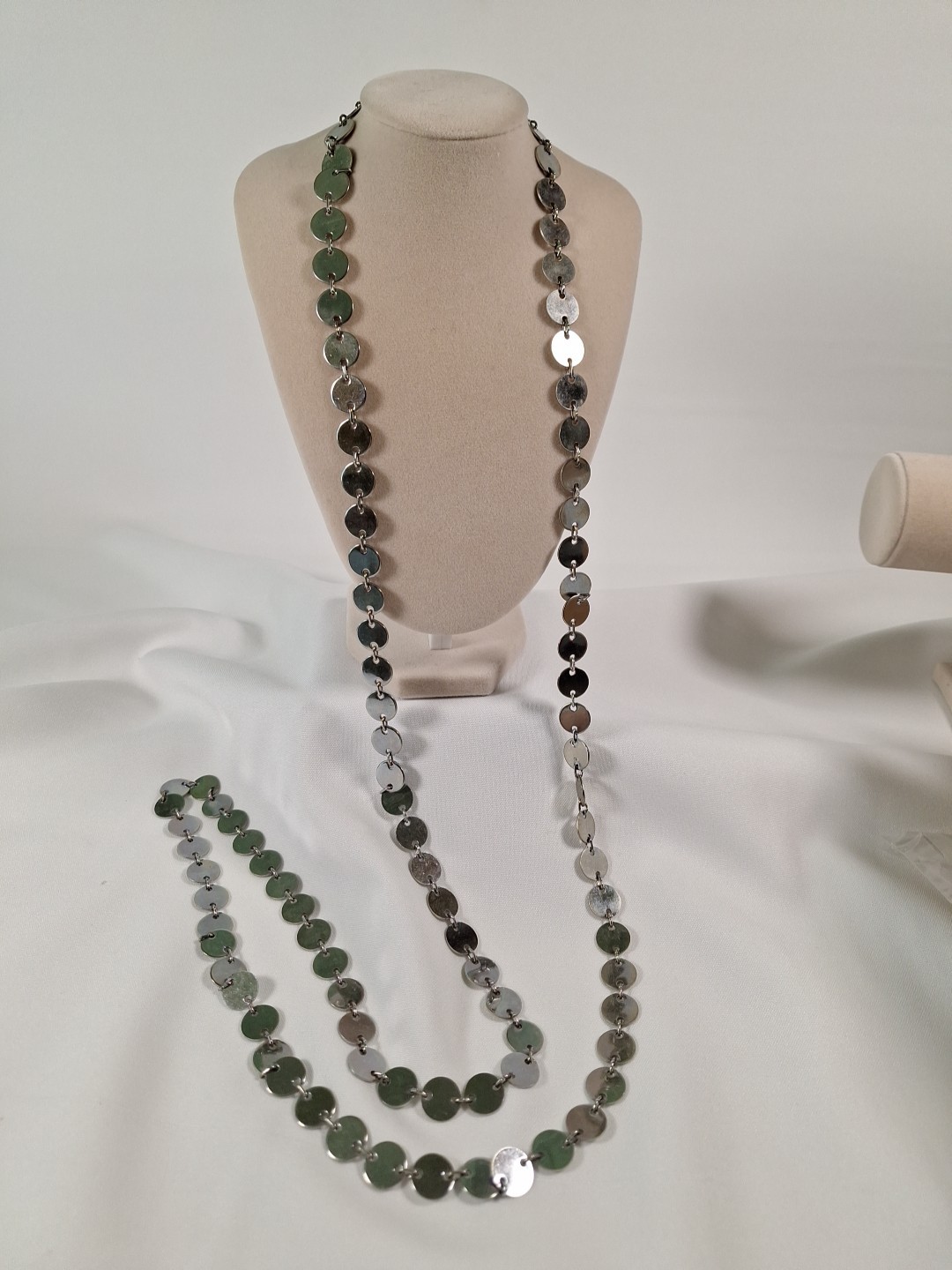 Extra Long Circular Chrome Mirrored Necklace 54" - image 1